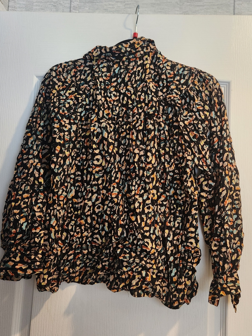 Jane and Delancey Black Multi-Color Printed Tie-Neck Blouse - Picture 3 of 4